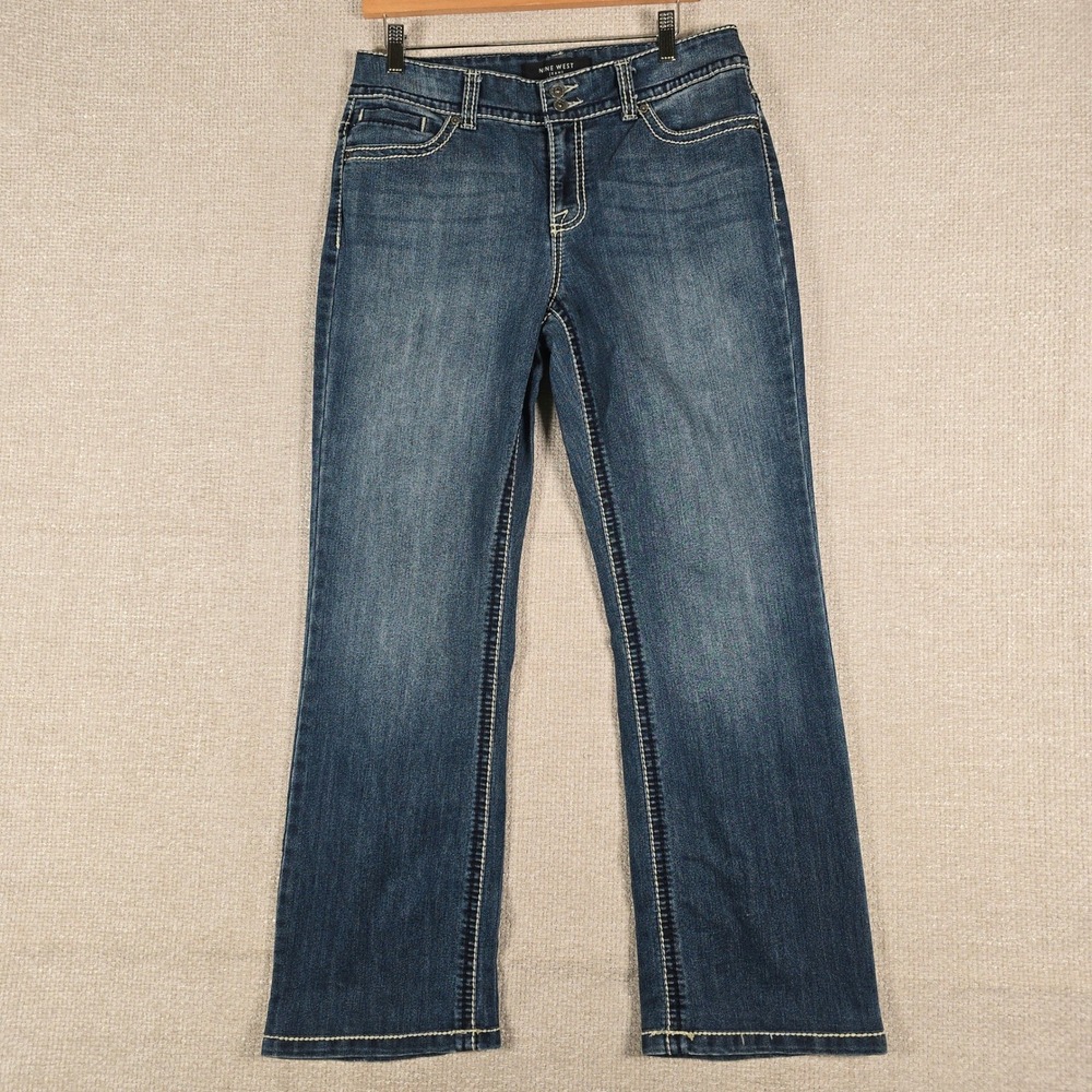 Nine West Jeans Womens 8 Dark Wash Embroidered Rhinestone Bootcut‎ Denim Blue